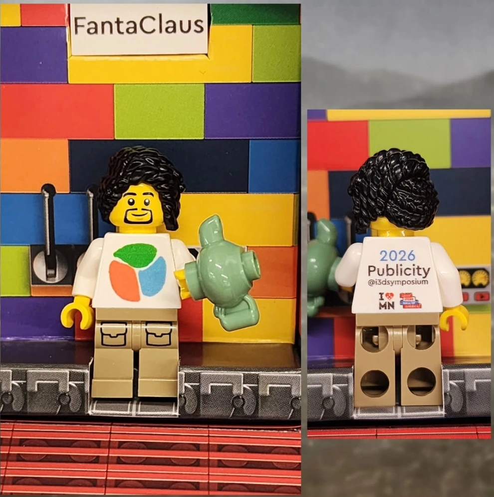Front and back views of a custom I3D publicity LEGO minifigure named FantaClaus.